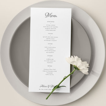 Classic Calligraphy Simple Black And White Wedding Menu by invitations_kits at Zazzle