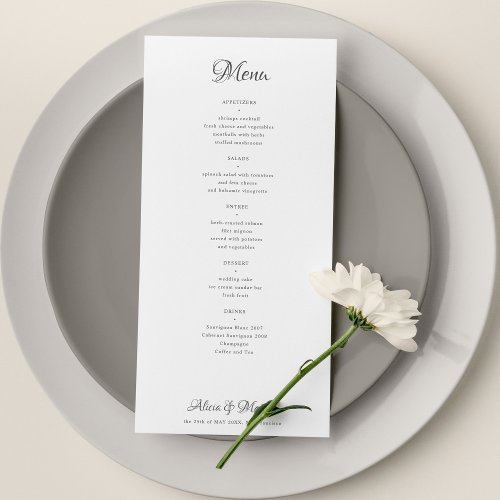Classic calligraphy simple black and white wedding menu