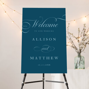 Classic Calligraphy Teal Wedding Welcome Sign
