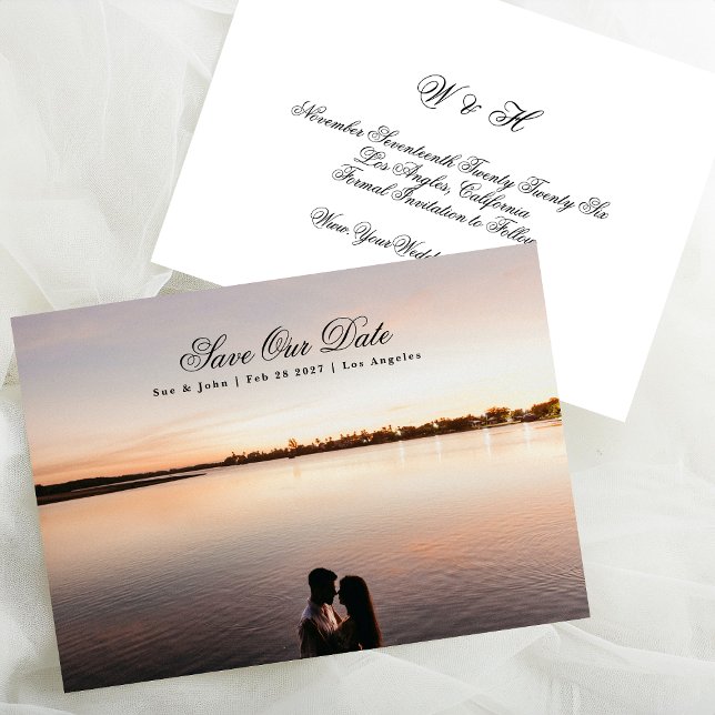 Classic Calligraphy Traditional Monogram Photo  Save The Date (Creator Uploaded)