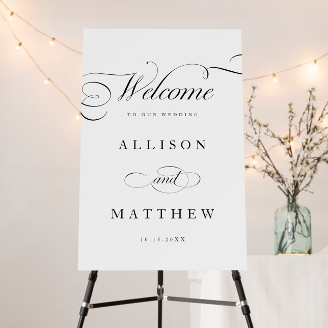Classic Calligraphy White Wedding Welcome Sign (In Situ (Stand))