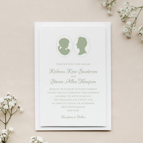 Classic Cameo Regency Green Wedding Invitation