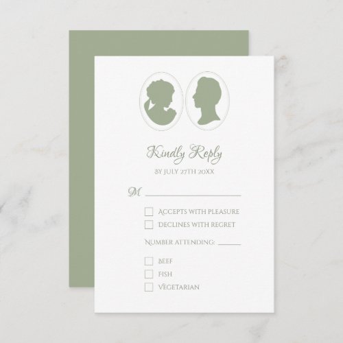 Classic Cameo Regency Green Wedding RSVP Card