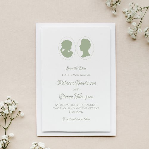 Classic Cameo Regency Green Wedding Save The Date