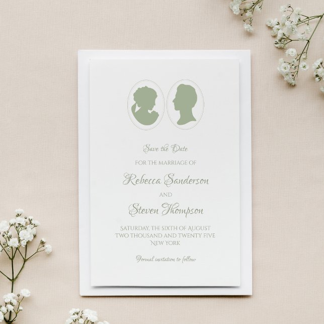 Classic Cameo Regency Green Wedding Save The Date (Creator Uploaded)
