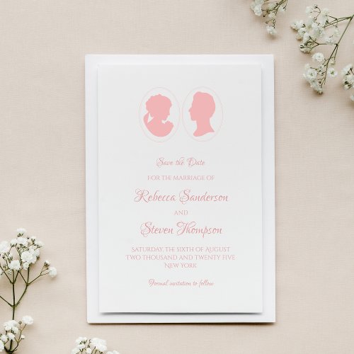 Classic Cameo Regency Pink Wedding Save The Date