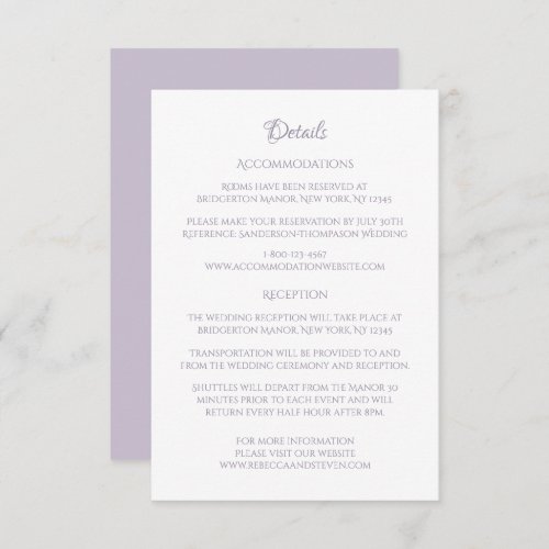 Classic Cameo Regency Purple Wedding Details Enclosure Card
