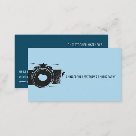 Classic Camera Artistic Blue White Photographer Business Card