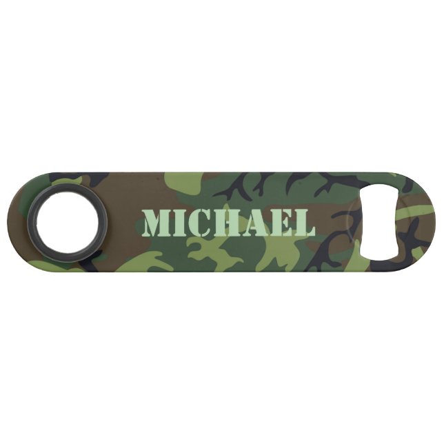 Classic Camouflage Green Pattern Personalised Bar Key (Front (Horizontal))