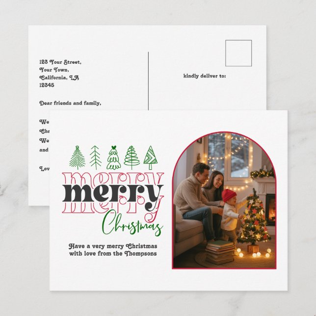 Classic Candy Cane Cozy Arch Photo Merry Christmas Holiday Postcard (Front/Back)