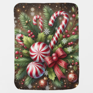 Classic Candy cane/peppermint Christmas greenery Baby Blanket
