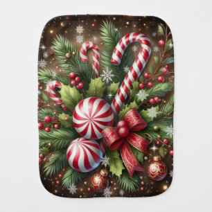 Classic Candy cane/peppermint Christmas greenery Baby Burp Cloth