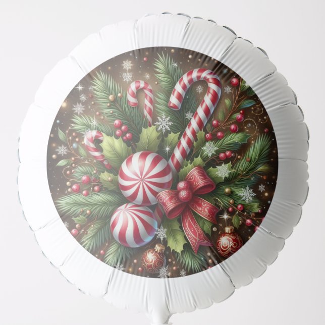 Classic Candy cane/peppermint Christmas greenery Balloon (Front)