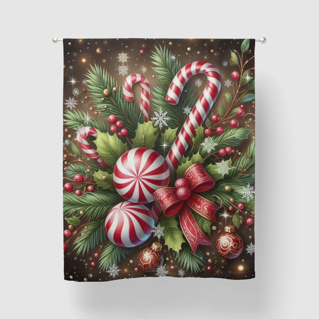 Classic Candy cane/peppermint Christmas greenery Blackout Curtains (Front)