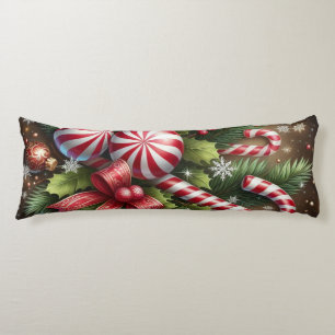 Classic Candy cane/peppermint Christmas greenery Body Pillow