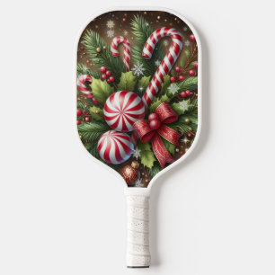 Classic Candy cane/peppermint Christmas greenery Carbon Fiber Pickleball Paddle
