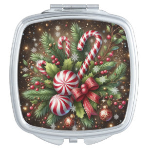 Classic Candy cane/peppermint Christmas greenery Compact Mirror
