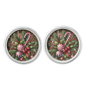 Classic Candy cane/peppermint Christmas greenery Cufflinks