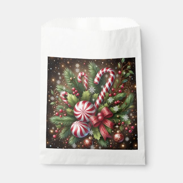 Classic Candy cane/peppermint Christmas greenery Favor Bag (Front)