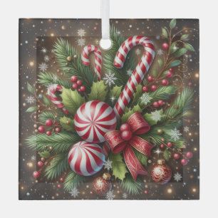 Classic Candy cane/peppermint Christmas greenery Glass Ornament