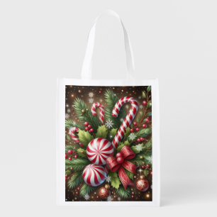 Classic Candy cane/peppermint Christmas greenery Grocery Bag