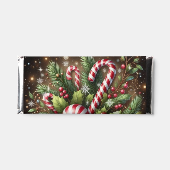 Classic Candy cane/peppermint Christmas greenery Hershey Bar Favors (Front)