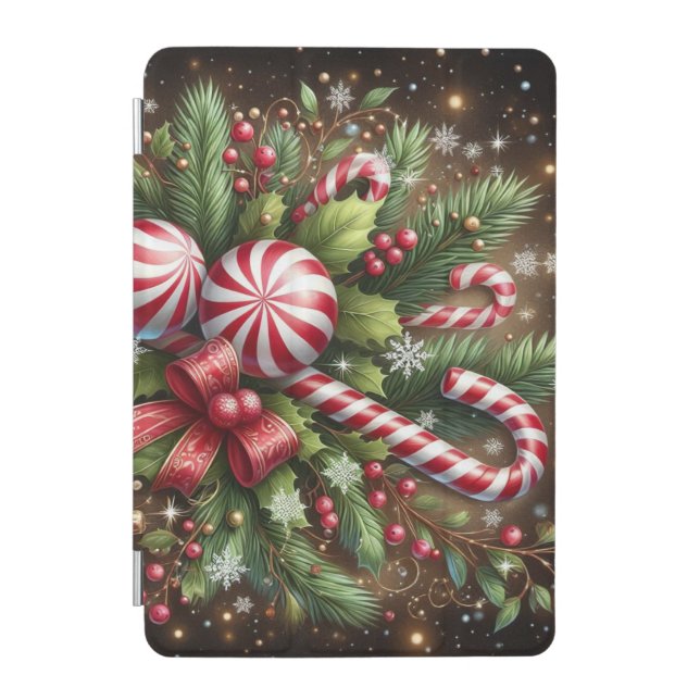 Classic Candy cane/peppermint Christmas greenery iPad Mini Cover (Front)