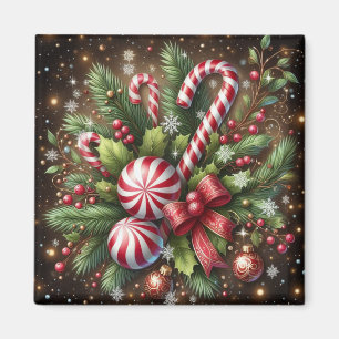 Classic Candy cane/peppermint Christmas greenery Magnet