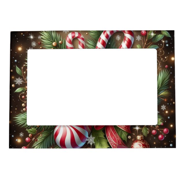 Classic Candy cane/peppermint Christmas greenery Magnetic Frame (Front)