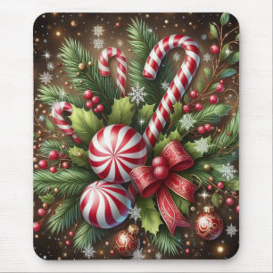 Classic Candy cane/peppermint Christmas greenery Mouse Pad