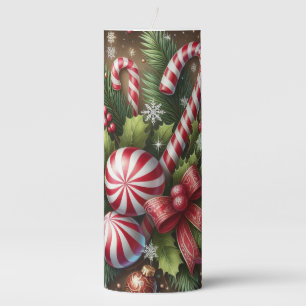 Classic Candy cane/peppermint Christmas greenery Pillar Candle