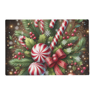 Classic Candy cane/peppermint Christmas greenery Placemat