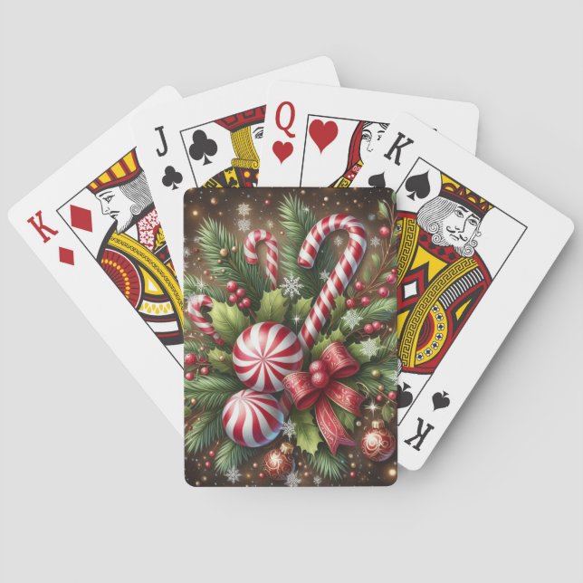 Classic Candy cane/peppermint Christmas greenery Poker Cards (Back)