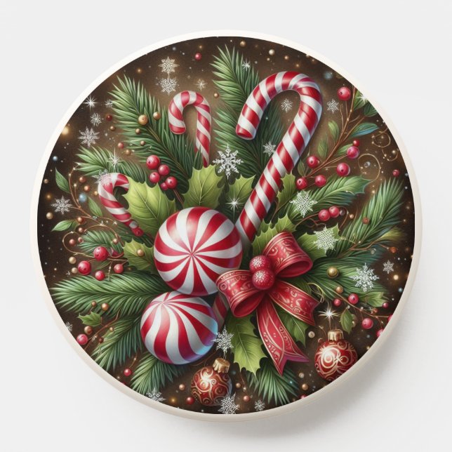 Classic Candy cane/peppermint Christmas greenery PopSocket (Popsocket)