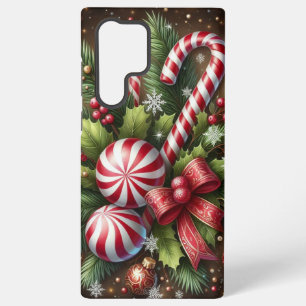 Classic Candy cane/peppermint Christmas greenery Samsung Galaxy S22 Ultra Case