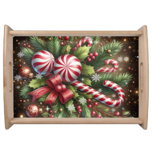 Classic Candy cane/peppermint Christmas greenery Serving Tray