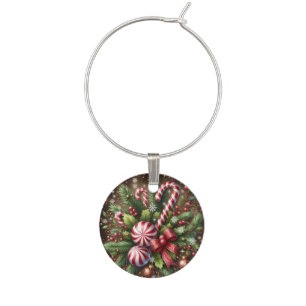 Classic Candy cane/peppermint Christmas greenery Wine Charm