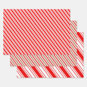 Classic Candy Cane Stripes Red Green Christmas Wrapping Paper Sheets
