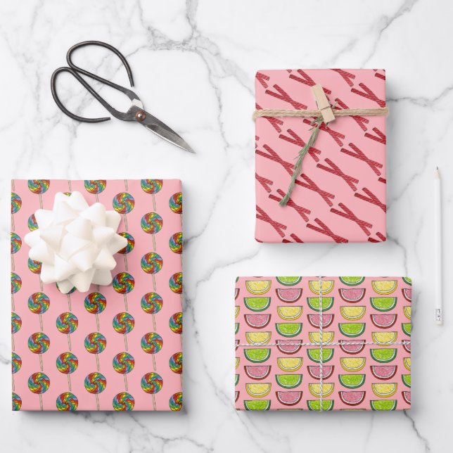 Classic Candy Licorice Whips Lollipop Fruit Slices Wrapping Paper Sheets (Front)