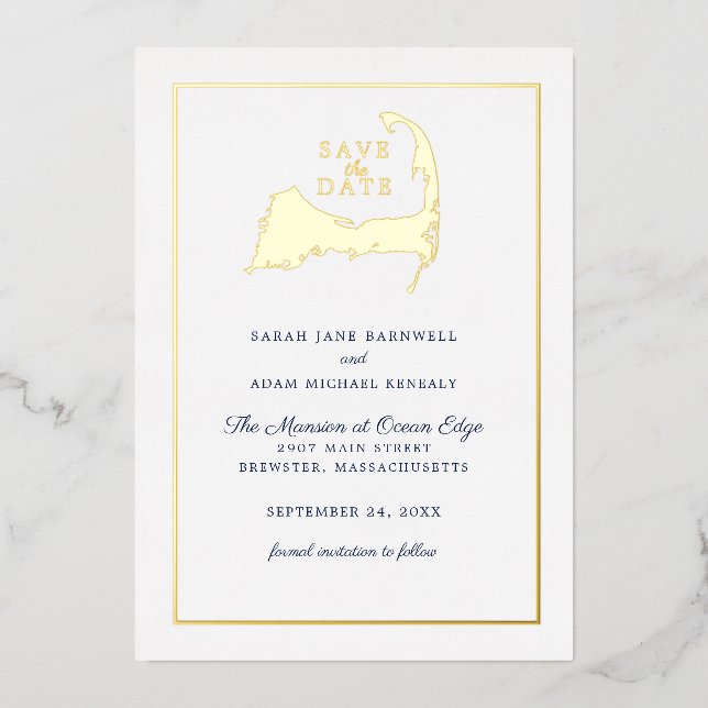 Classic Cape Cod Map Wedding Save the Date Foil Invitation (Front)