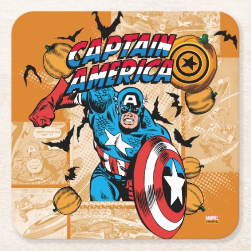 Classic Captain America Halloween Comic Panel Square Paper Coaster