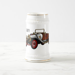 Classic car 1920 cartoon illustration beer stein