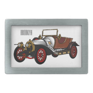 Classic car 1920 cartoon illustration belt buckle