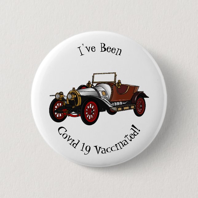 Classic car 1920 cartoon illustration button (Front)