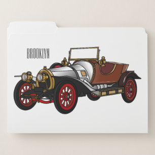 Classic car 1920 cartoon illustration file folder