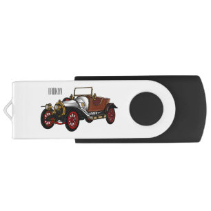 Classic car 1920 cartoon illustration flash drive