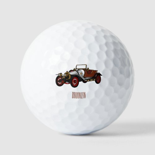 Classic car 1920 cartoon illustration golf balls