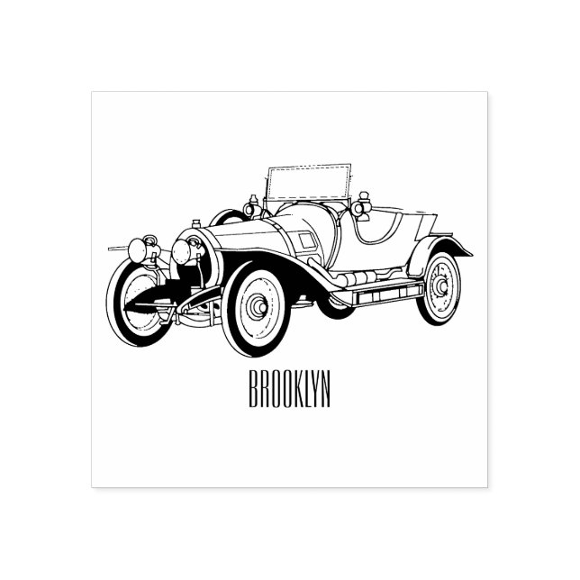 Classic car 1920 cartoon illustration rubber stamp (Imprint)