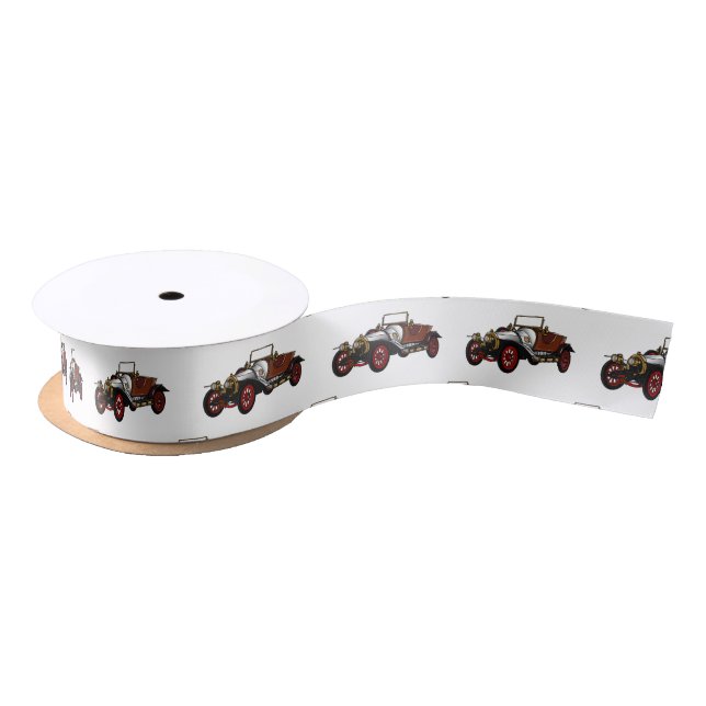 Classic car 1920 cartoon illustration satin ribbon (Spool)