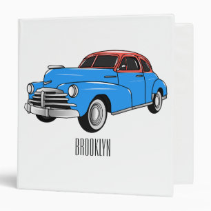 Classic car 1948 cartoon illustration 3 ring binder